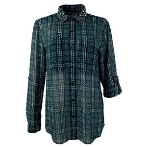 Michael Kors Women's Tweed Haberdashery Print Georgette Roll-Sleeve...